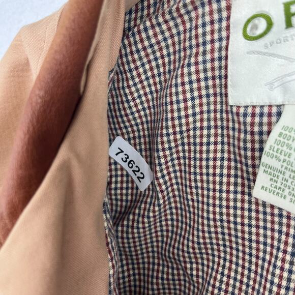 ORVIS Jacket Mens L Chore Barn Coat Houndstooth Lined Leather Trim Hunting Brown - Picture 16 of 16